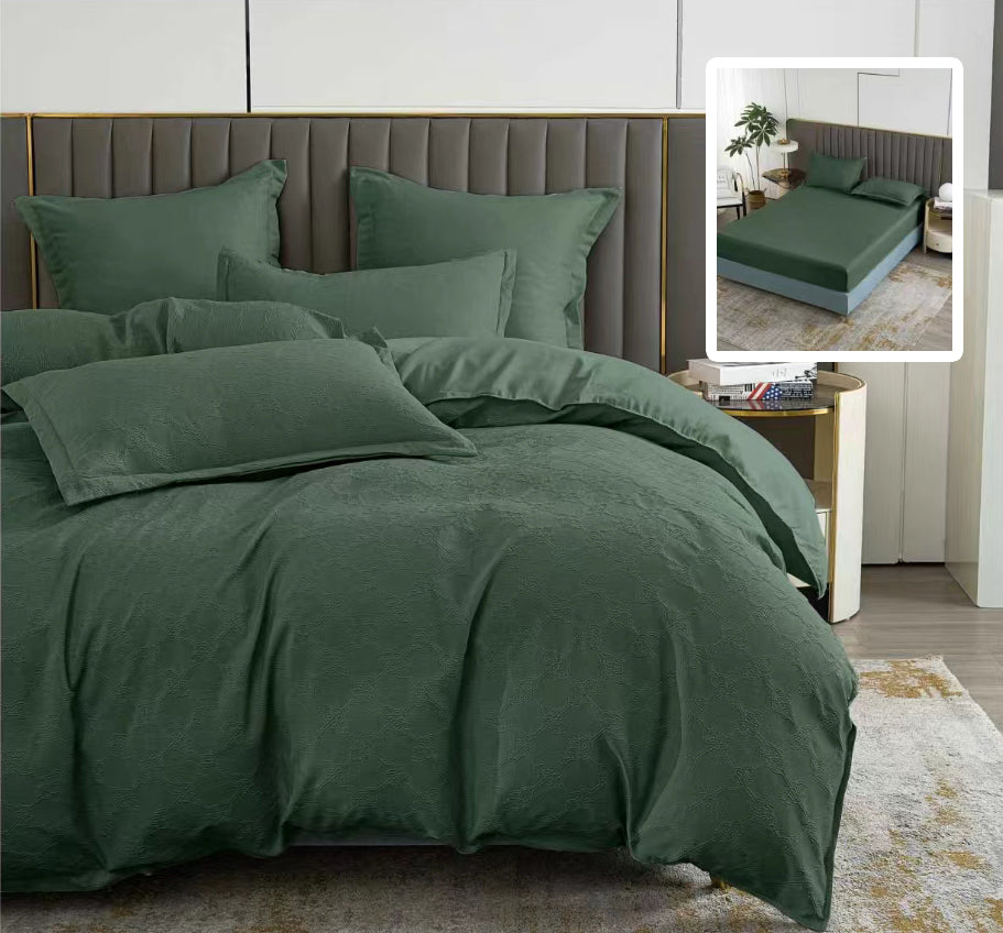 LENJERIE DE PAT NATUR UNI BAROQUE 6 PIESE CU HUSĂ (VERDE)